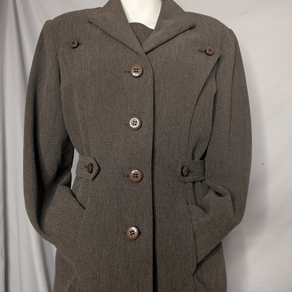 Susanna Moyer Brown Dress and Jacket Day Suit Unique Details Pockets Size 12